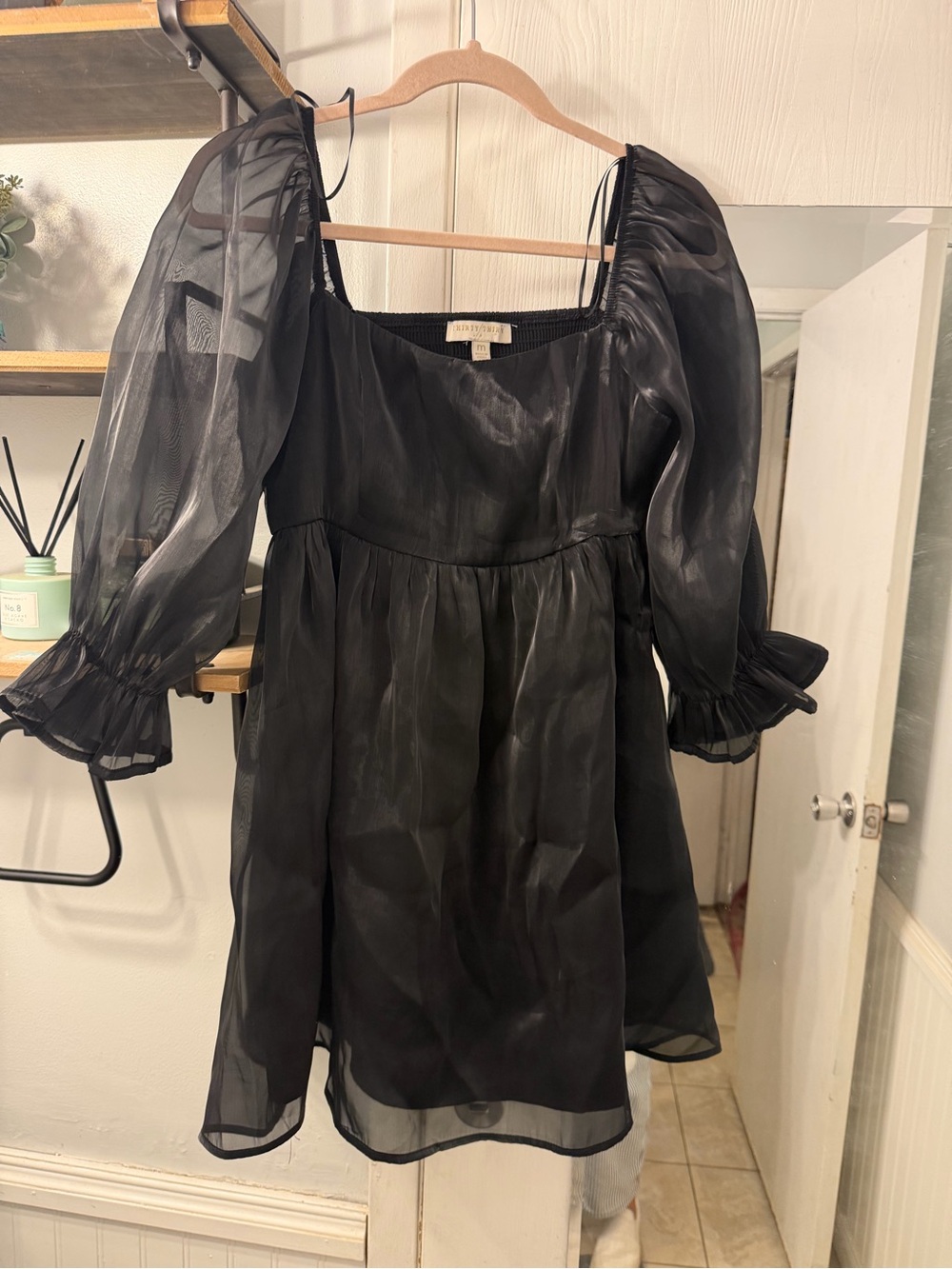 Sheer Black Puff-Sleeve Mini Dress